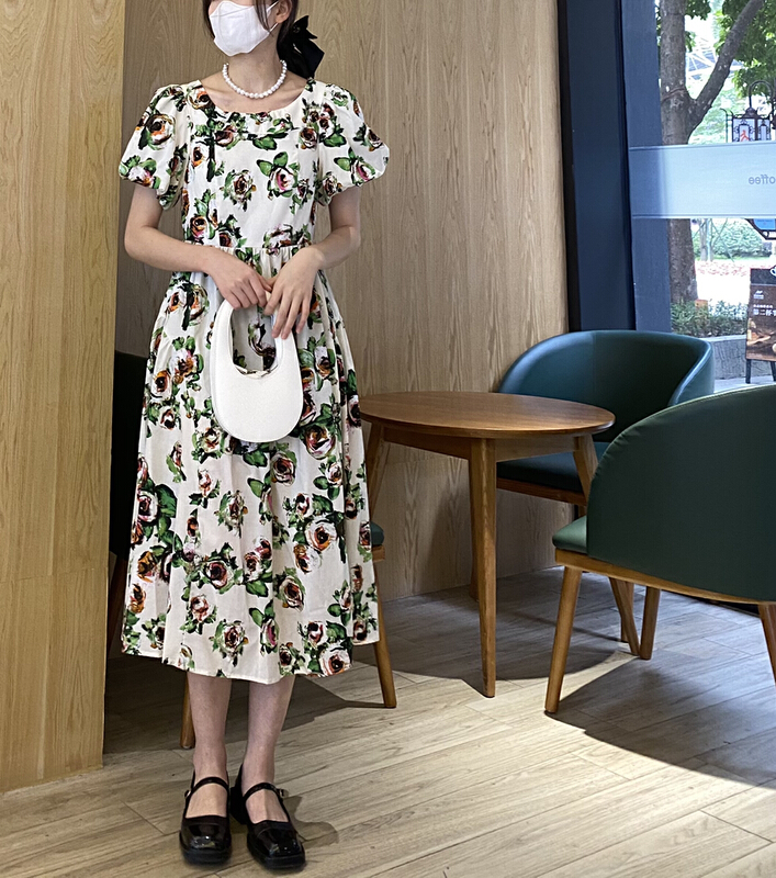 [zicci] Vintage square collar floral waist dress 580# lwy