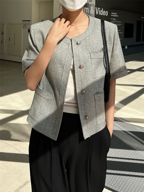 New year in early spring! [clean space] Korean style versatile breasted short sleeve jacket 31090# CLS