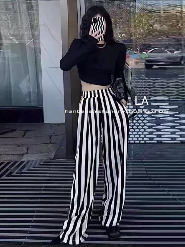 New in early summer! [laqssy] Korean vertical stripe high waist slim casual pants 6171# zyh