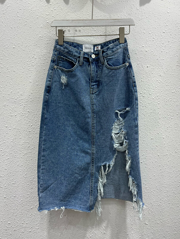 [vitality YDY] Korean original single hole split half length denim skirt 10059# LSW