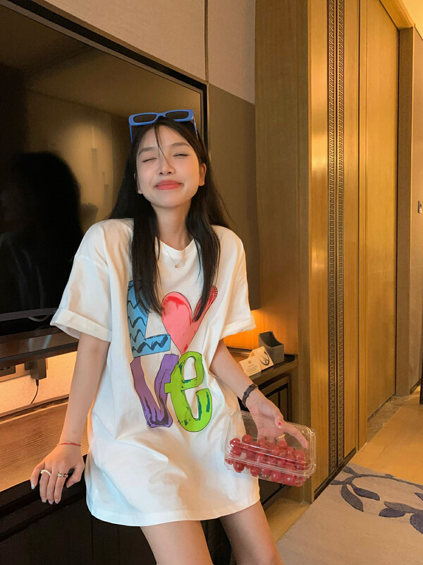 [dolly] loose funny letter printed short sleeve T-shirt 9612# LSW