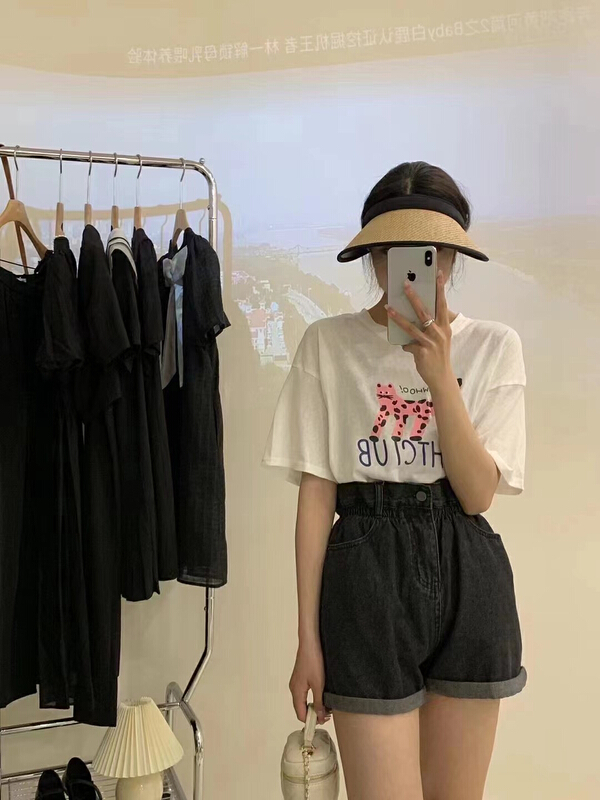 [xiaokoujia] Korean cartoon printed back hollowed out design Short Sleeve T-shirt 80562# WTT