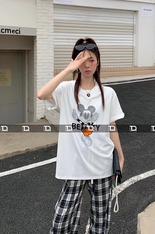 New in early summer! [tangdou original] hot drill Mickey print Pullover short sleeve T-shirt 9506# WTT