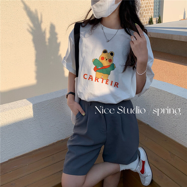 [naisijia] bear print pattern versatile short sleeve T-shirt 0669# ZSY