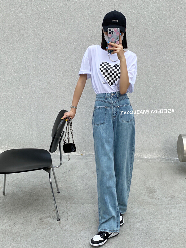 goods in stock! [zvzo] high waist and wide leg mopping jeans yz6032# CLS