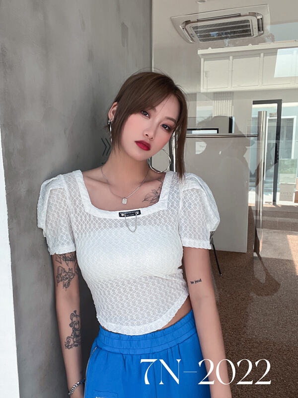 [7n] square neck bubble design blouse 3378# ozq