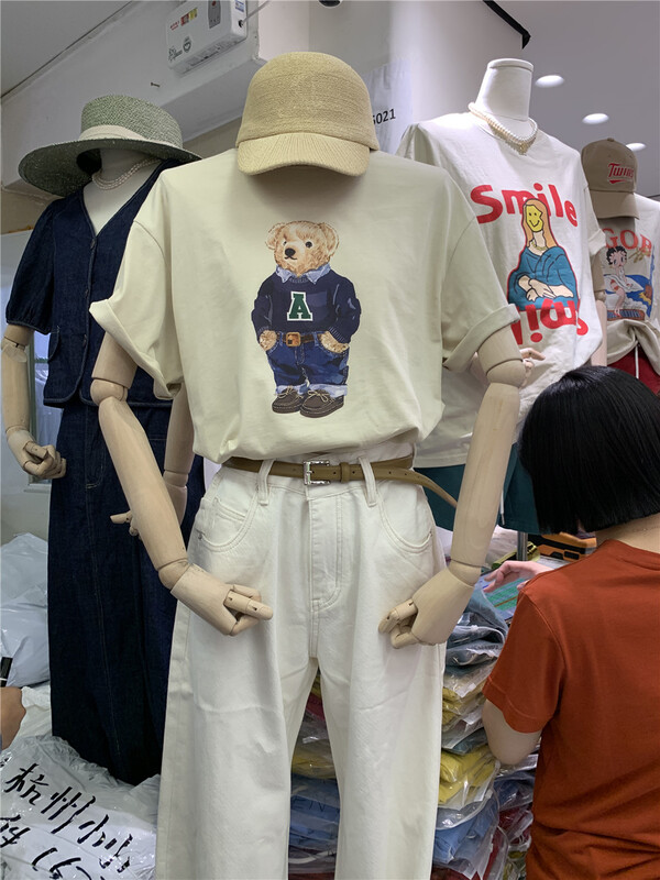 [benwo] simple cute bear round neck short sleeve T-shirt ct0678# CLS