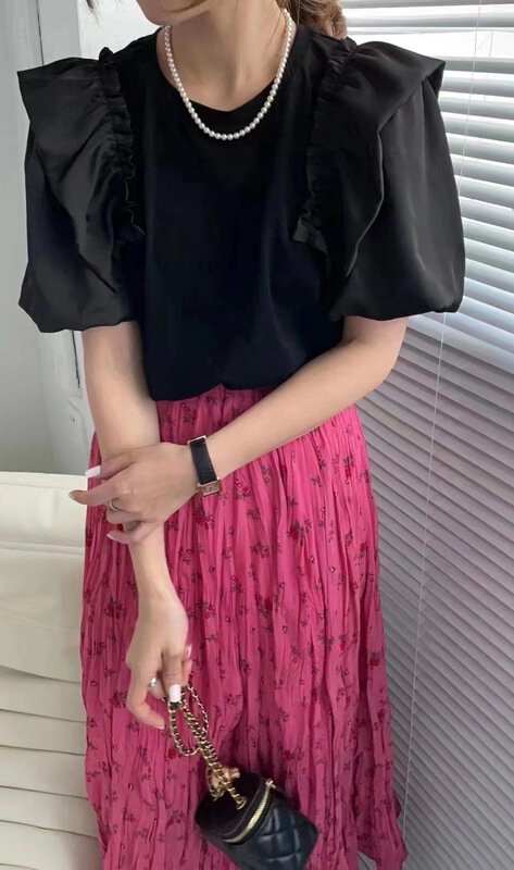[Susan] round neck design feeling retro thin short sleeve T-shirt 18092 \lsw