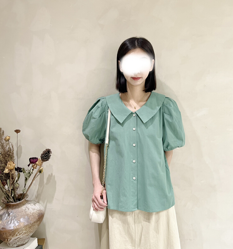 [I look] simple bubble sleeve solid color shirt 12066# zjy