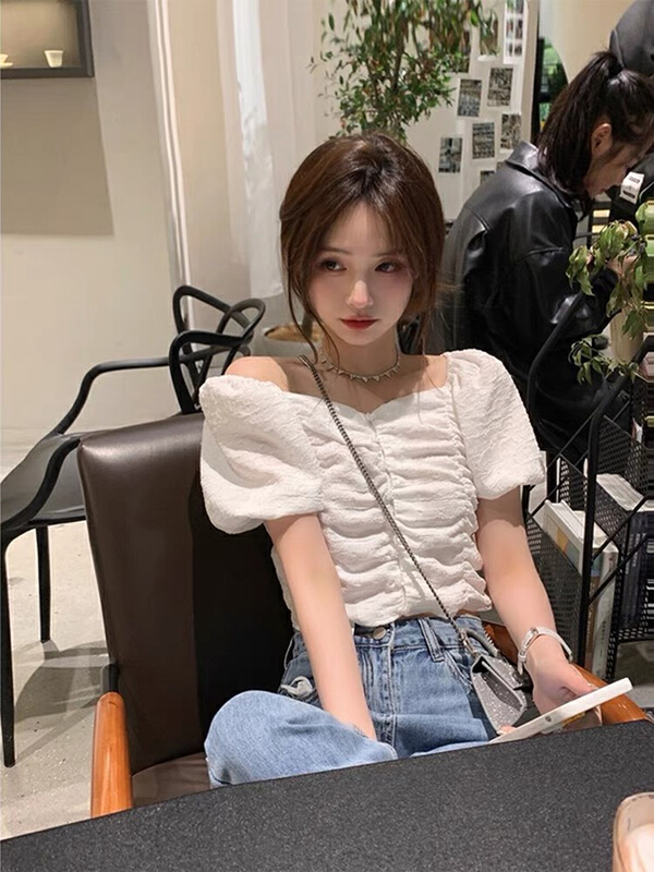 [Huaxi] short one shoulder sweet little shirt 9016# PCZ