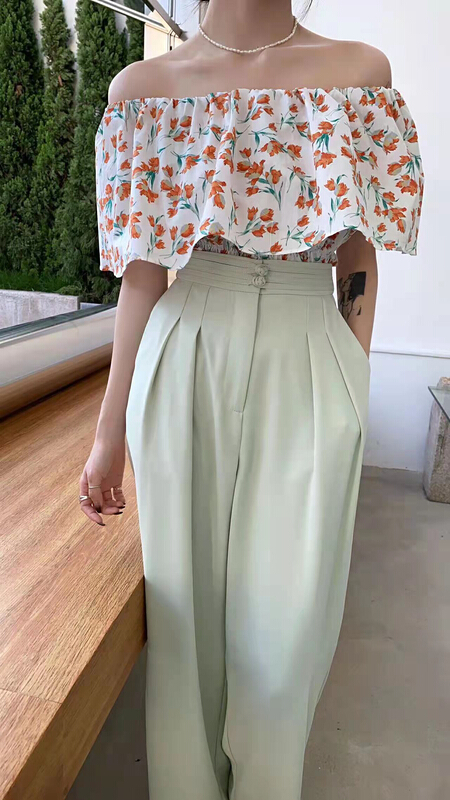 New in early summer! [benyan] button waist solid color versatile casual pants 6096# zxx