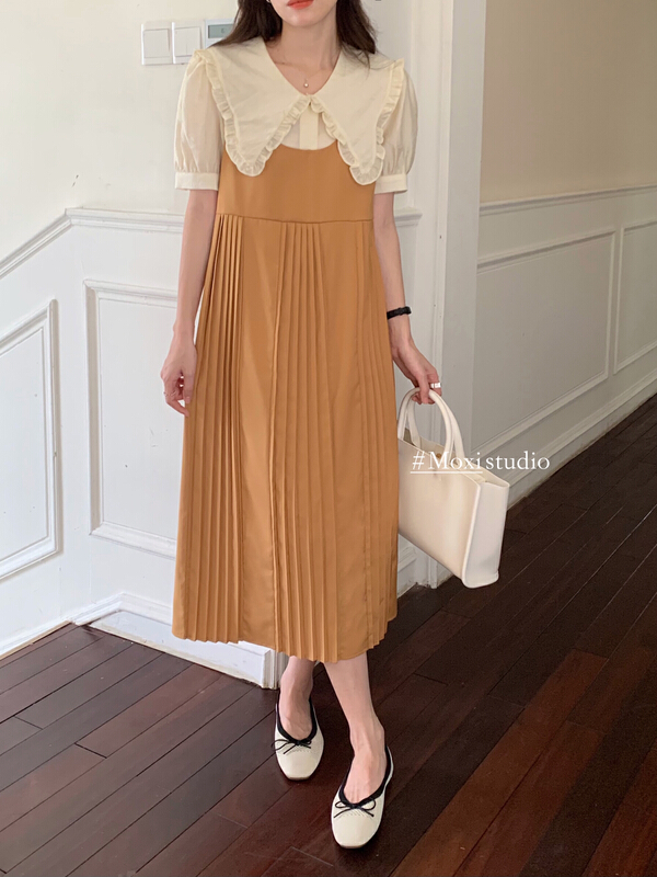 New in early summer! [Moxi] Korean simple pleated slim vest dress (no blouse) 56516# XJ