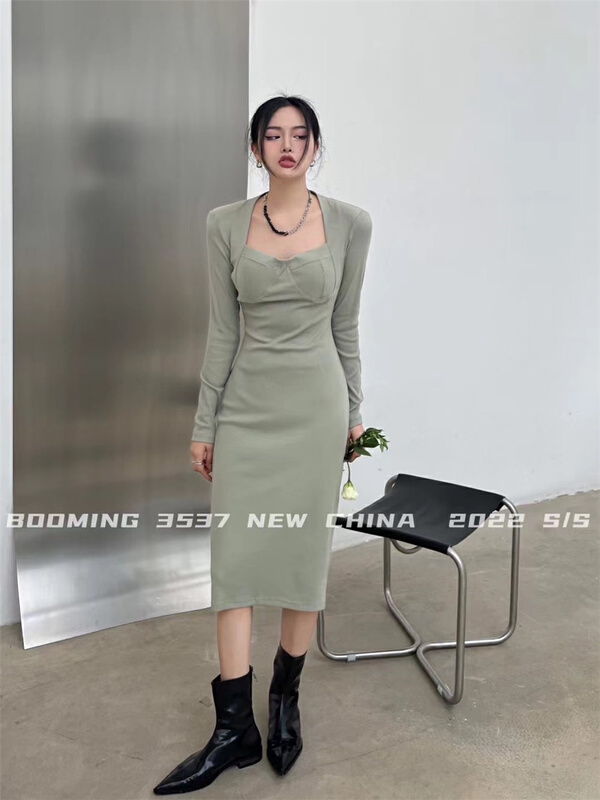 New year in early spring! [booming] square neck simple and versatile dress 2133# zxl
