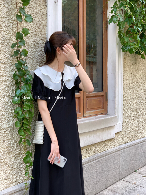 New in early summer! [meetu] double layer lotus leaf collar temperament dress 22089# ZSY