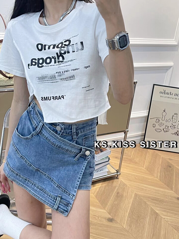 New in early summer! [KS] letter print design Short Sleeve T-shirt m21029# ozq