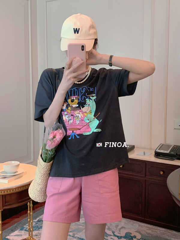 [olive] Korean casual cartoon printed short sleeve T-shirt 1108# CLS