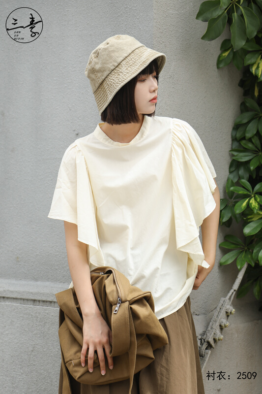 [original of three plain clothes] literary and artistic simple small shirt 2509
