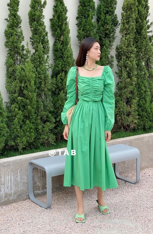 goods in stock! New year in early spring! [tabmini] simple solid medium length dress c19405# WPL
