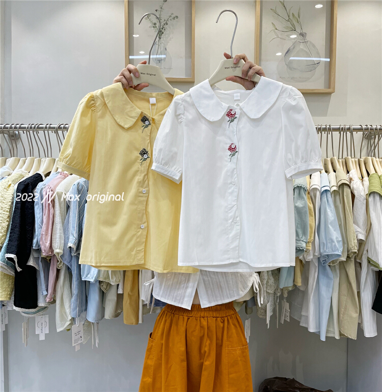 New in early summer! [Max original] Korean embroidered floret short sleeved shirt 97990# HBx