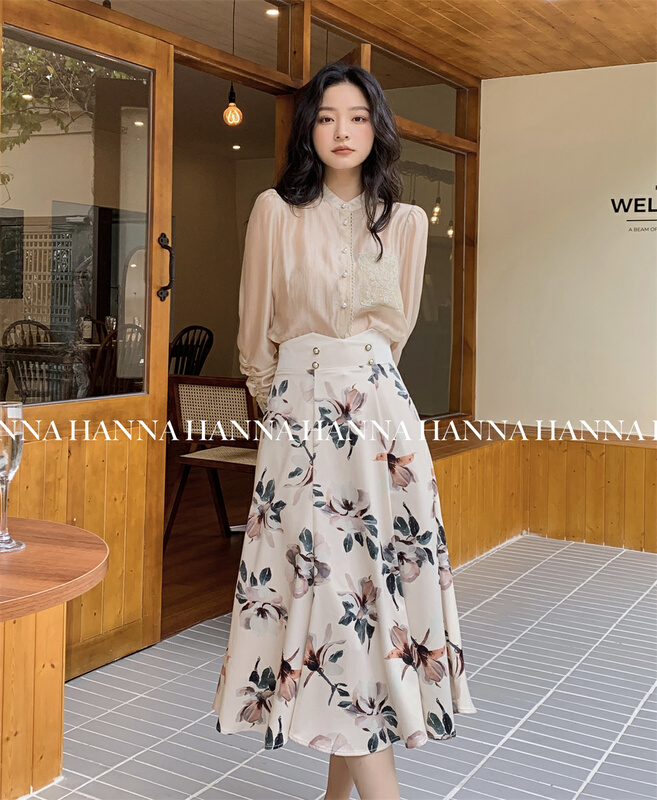 New year in early spring! [Hanna Hanna] Retro High Waist floral skirt 3038# XJ