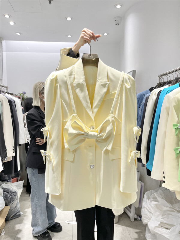 goods in stock! New year in early spring! [pink Pinker] Korean bubble sleeve minority suit + BOW STRAP vest suit 81930# LSL