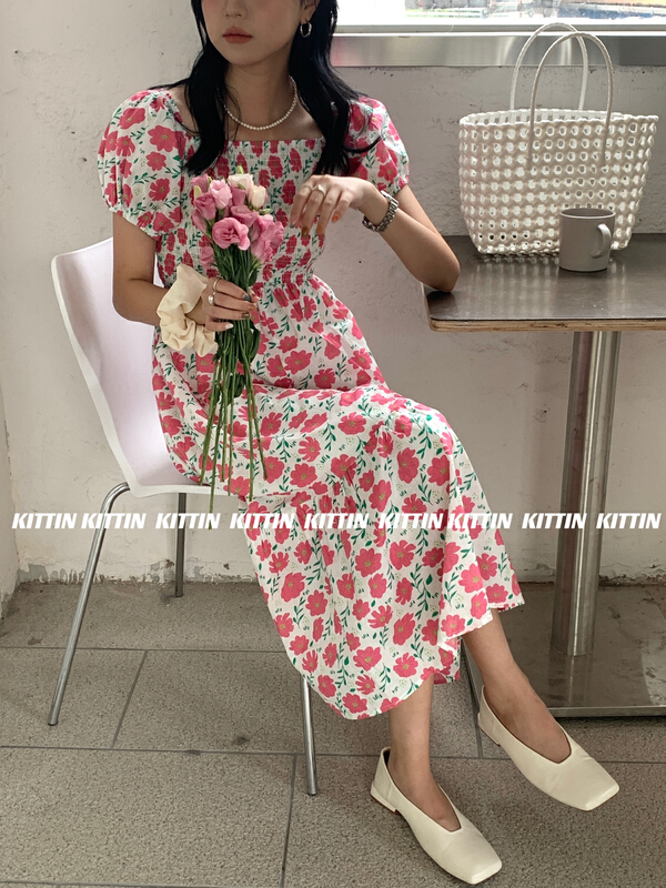 【KITTIN】韓系度假風碎花方領連衣裙  561#  XYY