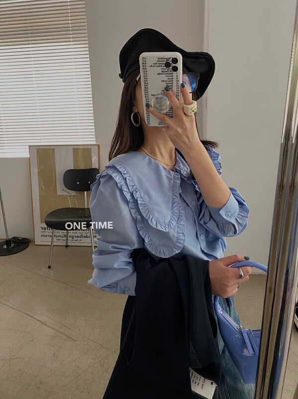goods in stock! New year in early spring! [one time] Korean fashion style fungus edge shirt (including 50% silk) 29102# CLS