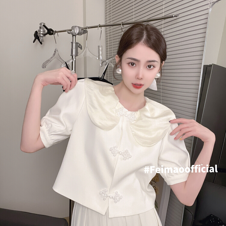 New in early summer! [Feimao Philippine cat] Chinese style coil buckle sweet baby collar shirt ym-7390# LSL