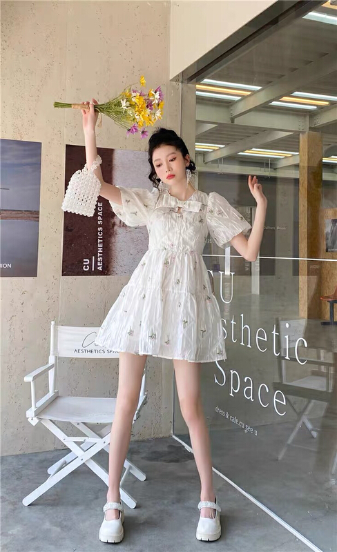 初夏上新!【心然】時尚泡泡袖減齡連衣裙  685#  PCZ
