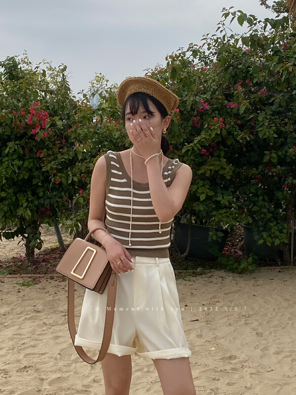 [moment with you] Korean casual stripe vest / sling 1506# LSW