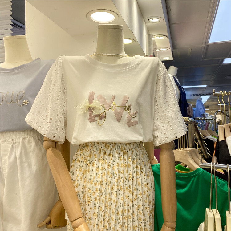 New in early summer! [purpler] Korean sweet bubble sleeve short sleeve T-shirt 0633# hjy