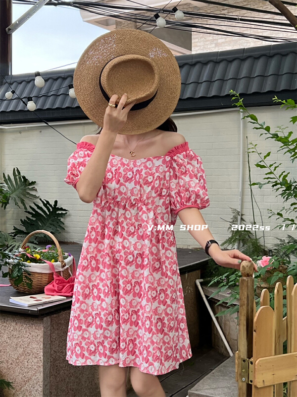 [V: mm] idyllic floral style square neck dress (with bag) 3185# CLS