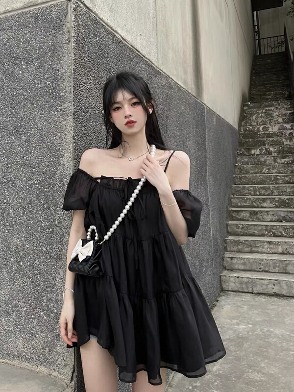 [X.C] one shoulder two sleeved puffy dress 510# WPL