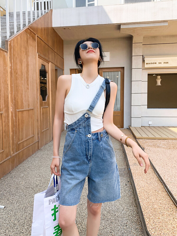 New in early summer! [CHD] irregular Korean washed jeans (with detachable straps) 21057# CLS