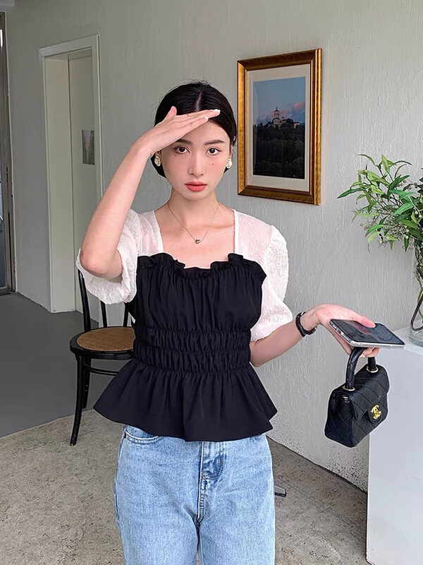 [X.C] sweet square neck splicing shirt 521-1# WPL