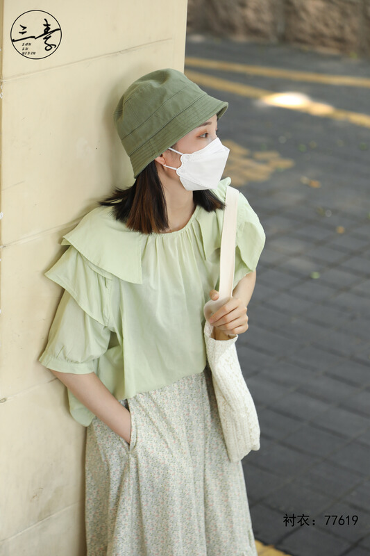[original of three plain clothes] simple temperament, casual literary style shirt 77619# XYJ
