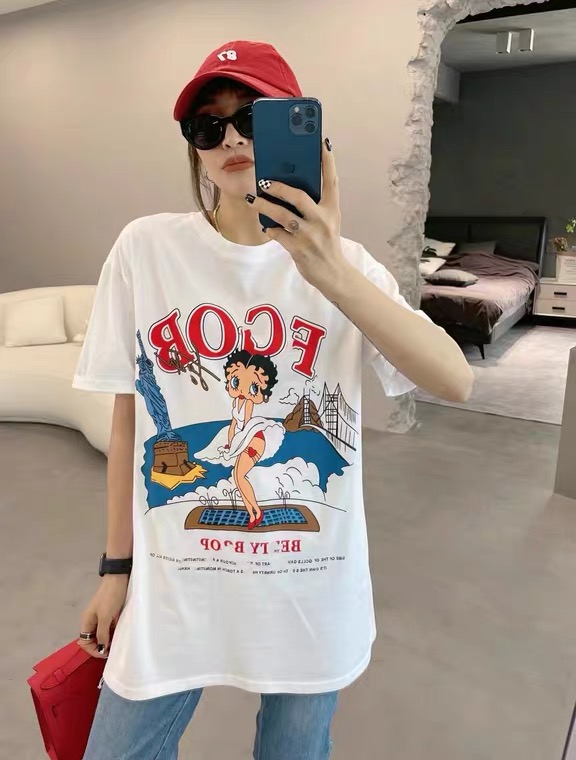 [Amy] cartoon print loose short sleeve T-shirt ys1-638# WTT