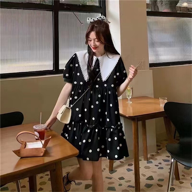 New in early summer! [Korean C family] Korean sweet retro wave point big Lapel dress 9572# PCZ