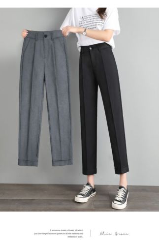 Spring and autumn straight waist women's casual pants black high pipe pants