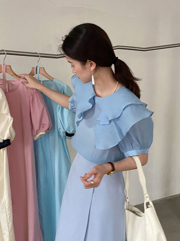New in early summer! [C for her] solid color double-layer Ruffle collar shirt 5157# XJ