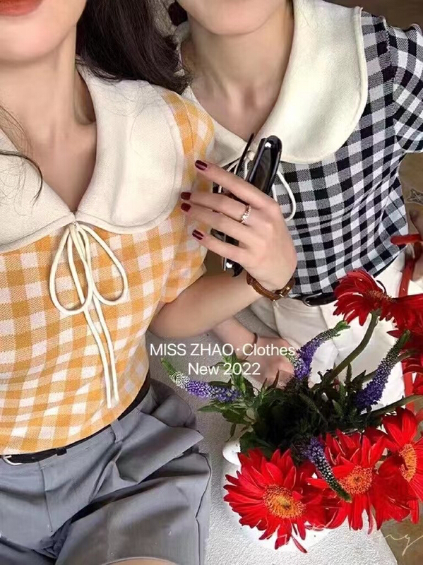 [misszhao] Plaid versatile slim sweater 1391# HBx