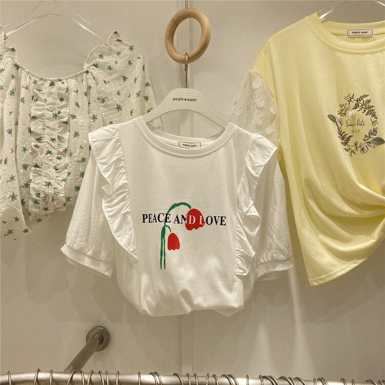 [purpler] Korean small fresh print short sleeve T-shirt 0964# hjy