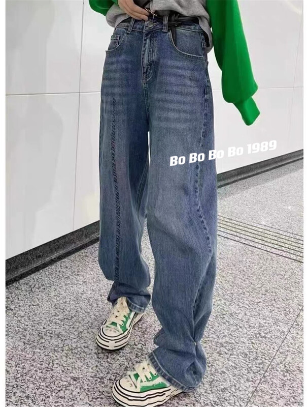 New year in early spring! [Bobo] Korean letter loose straight jeans 1989# cqw