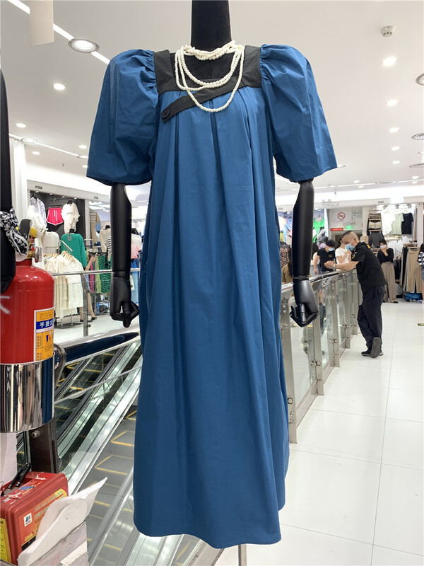 [side dish seedlings] square collar color contrast edge casual loose dress (only dresses) 8510# lwy