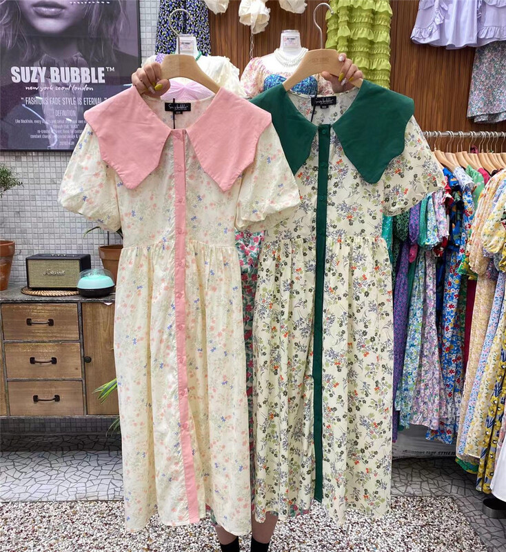[suzybubble] lady sweet big Lapel single breasted floral dress ys1-930# WPL