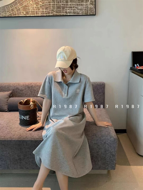[r1987] Korean polo collar short sleeve dress 5180# zjy