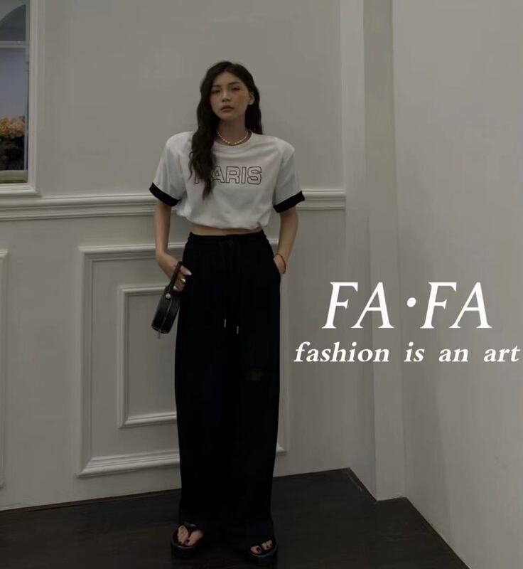 [Fafa] elastic waist loose hole casual pants 18028# zxl