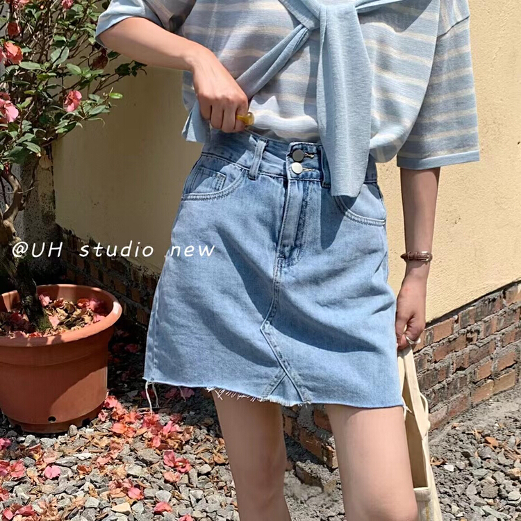 [uh] two button high quality washing process denim skirt 3100-1# hjy