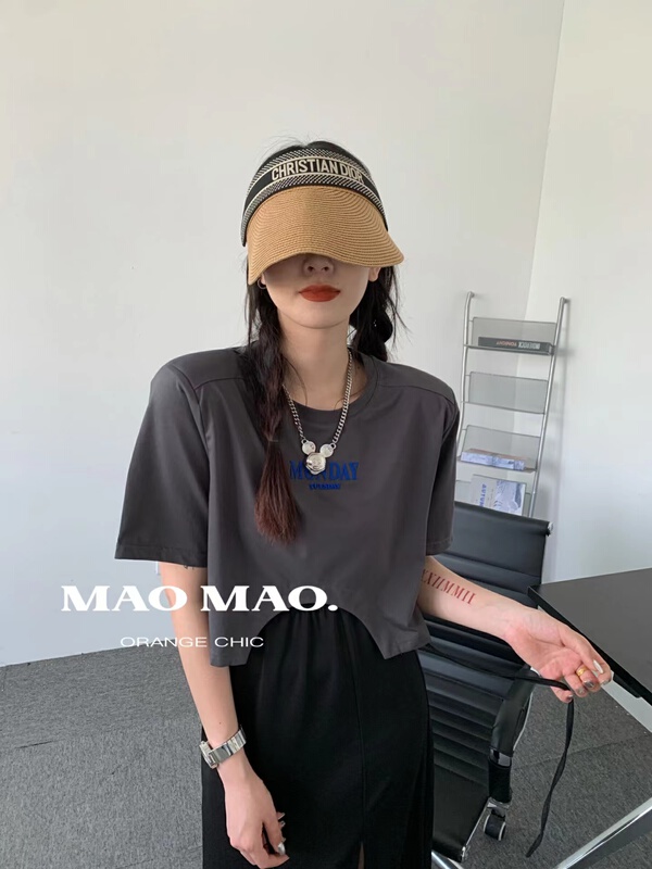 [Maomao] letter embroidery versatile Pullover short sleeve T-shirt 759# WTT