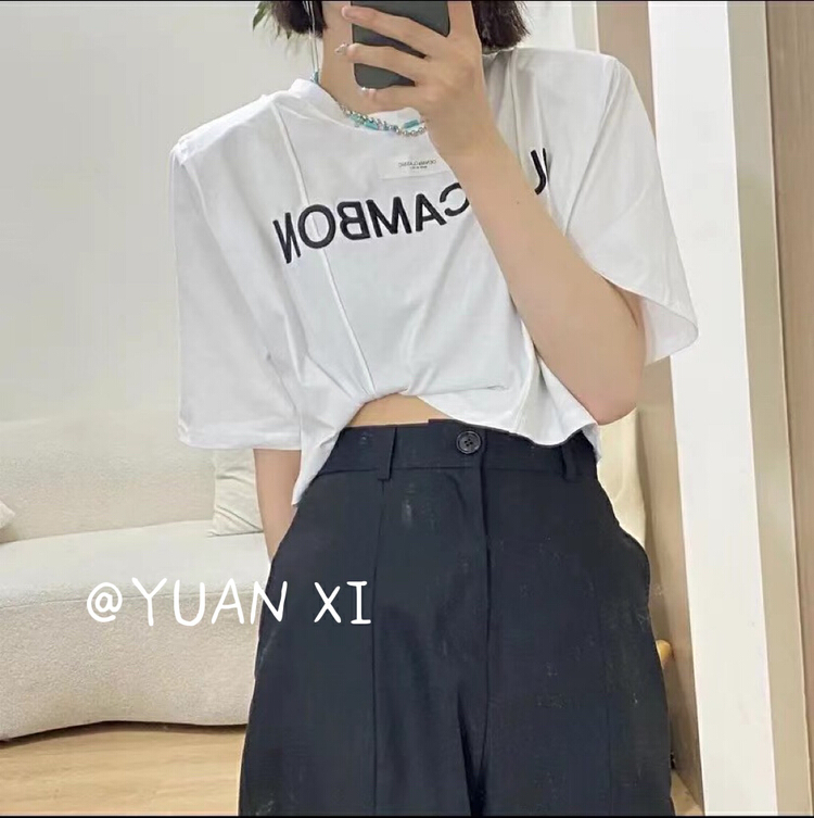 New in early summer! [Yuanxi] designer short high waist letter sticker short sleeve T-shirt 782# LSL